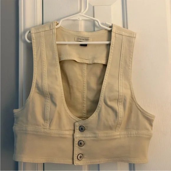 American Eagle Cropped Denim Bra Tank Top Cream Size Medium NWT - Picture 6 of 7